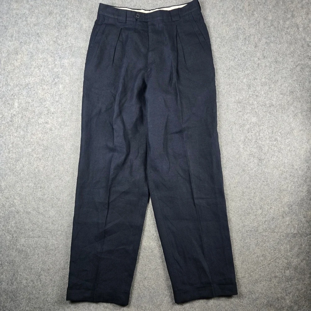 Vintage Giorgio Armani Le Collezioni Linen Pants Mens 30x31 Navy Blue Pleated